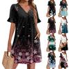 Summer Dresses For Women V Neck Ruffle Short Sleeve Casual Loose Printing Dress Beach Dress With Pockets