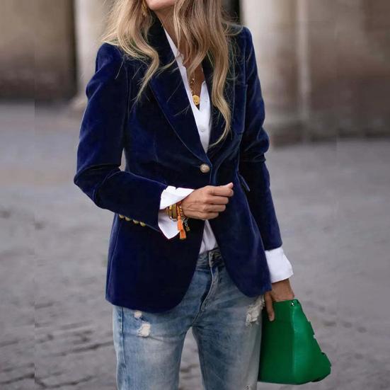 Бархатный блейзер для женщин, с длинным рукавом, на пуговицах, деловой офисный пиджак, повседневное пальто с лацканами и открытой передней частью