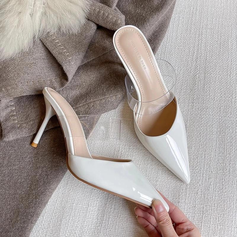 Дизайнерские босоножки из лакированной кожи Туфли-лодочки из ПВХ Босоножки на шпильках Туфли с острым носком на высоком каблуке Свадебные туфли Женские босоножки