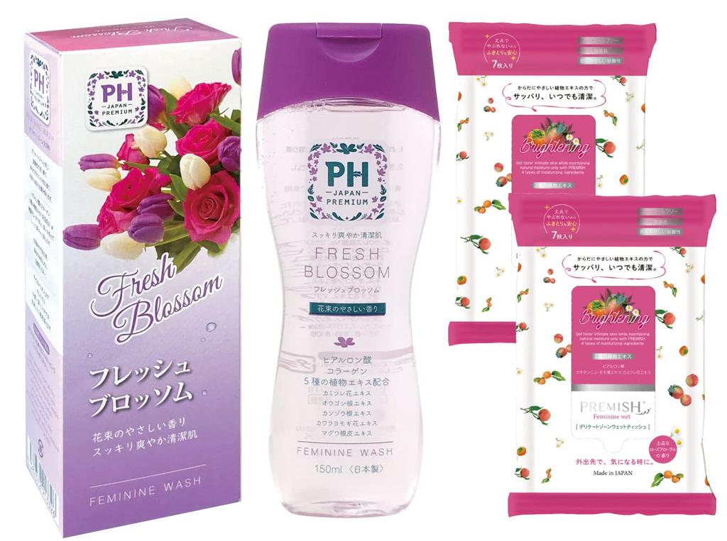 PH JAPAN Premium Feminine Wash Set of 1 Delicate Zone Soap and 2 PREMISH Wet Made In Available In 4 (Fresh Blossom) - Washes. Japan. Scents.