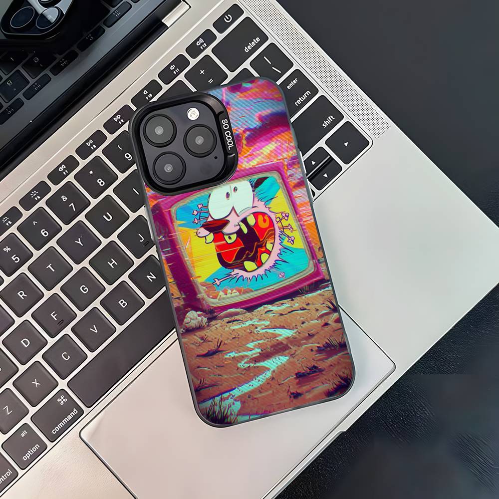 Чехол для телефона Courage The C-CowardlyS Dog для iPhone 17,16,15,14,13,12,11,Pro,XS,Max,Plus,Mini,SE4,E Черный Матовый Ударопрочный Чехол