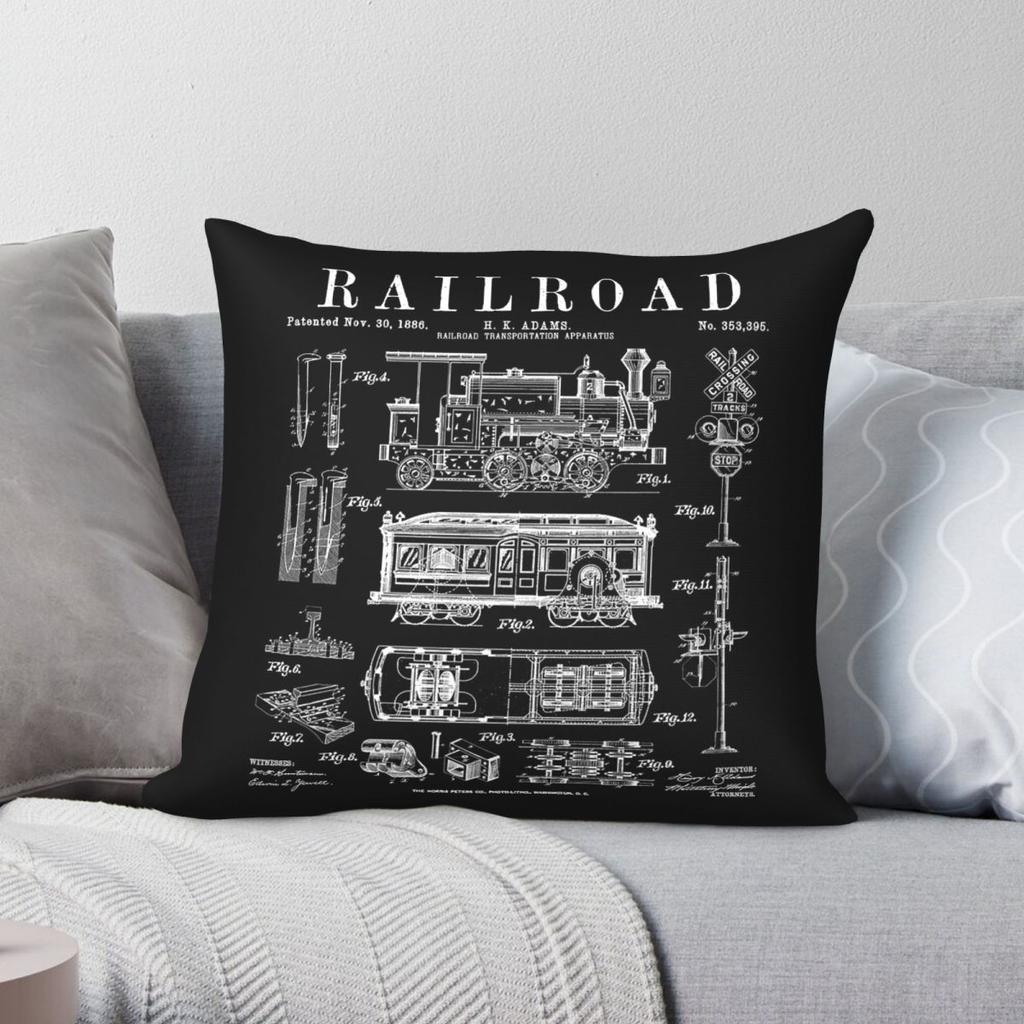 Railway Steam Train Patent Pillowcase Polyester Linen Velvet Creative Zip Decorative Sofa Cushion Cover