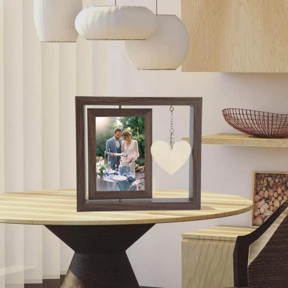 With Heart Pendant Desktop Photo Frame Wooden Photo Display Frame Home Supplies