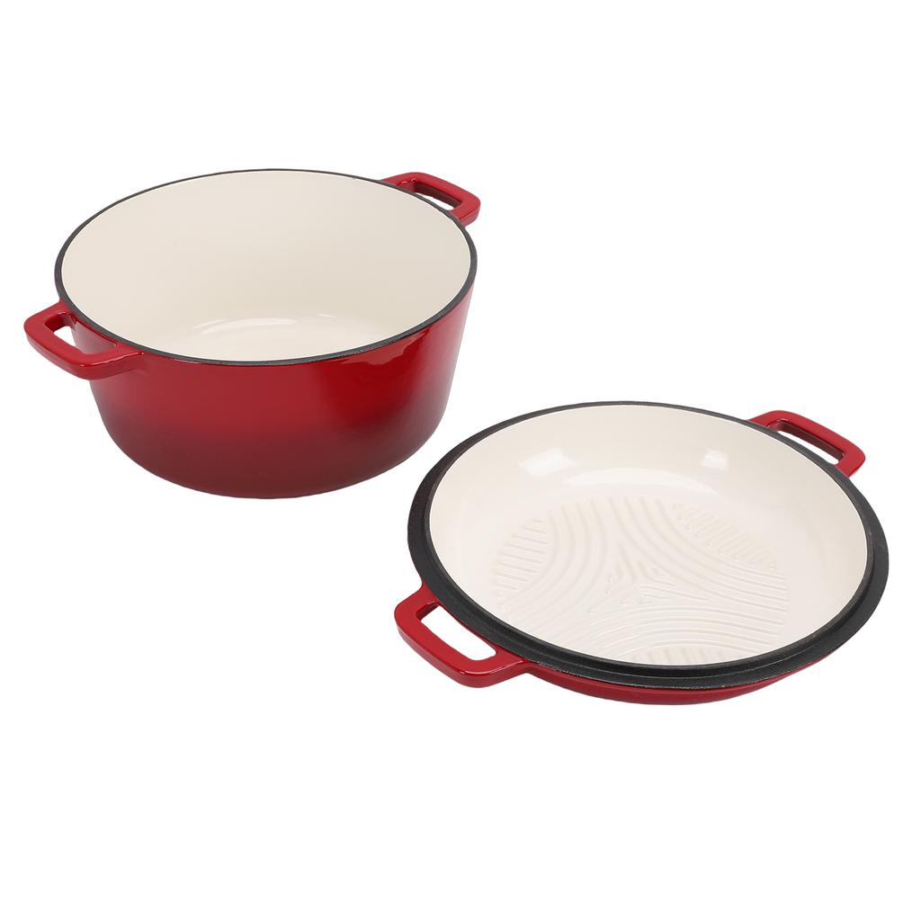 Чугунный горшок 5QT с крышкой-сковородой 2QT, 2-в-1, круглый, с двойными ручками, для тушения, варки, жарки, медленного приготовления