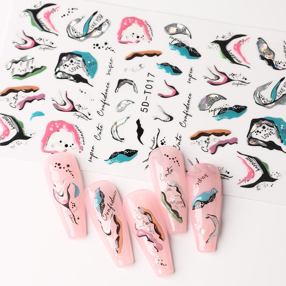 5D дизайн ногтей DIY маникюрный декор ползунки с рельефной гравировкой и тиснением наклейки для ногтей наклейка для дизайна ногтей