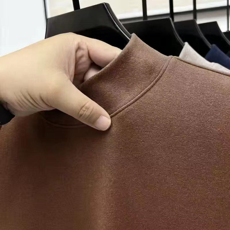 Autumn Winter Fleece Hoodie for Men Loose T-shirt with Long Sleeves and Half-high Collar, Warm Basic Shirt for Men