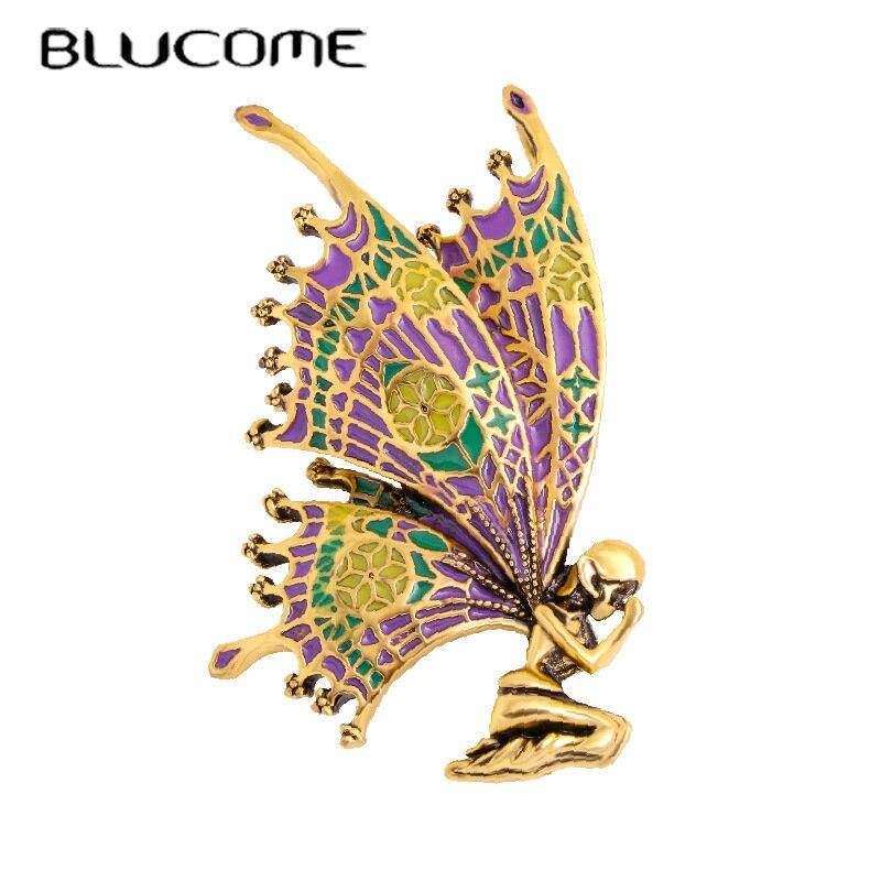 Blucome Vintage Alloy Angel Butterfly Wings Fairy Brooches For Women Brooch Enamel Anti-glare Pins Angel Designer Jewelry Gift