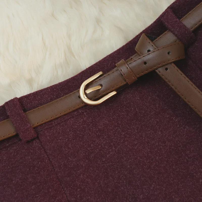 Узкая шерстяная юбка А-силуэта с высокой талией и эластичным поясом для женщин - осень/зима, длинная юбка с запахом на бедрах для поездок на работу