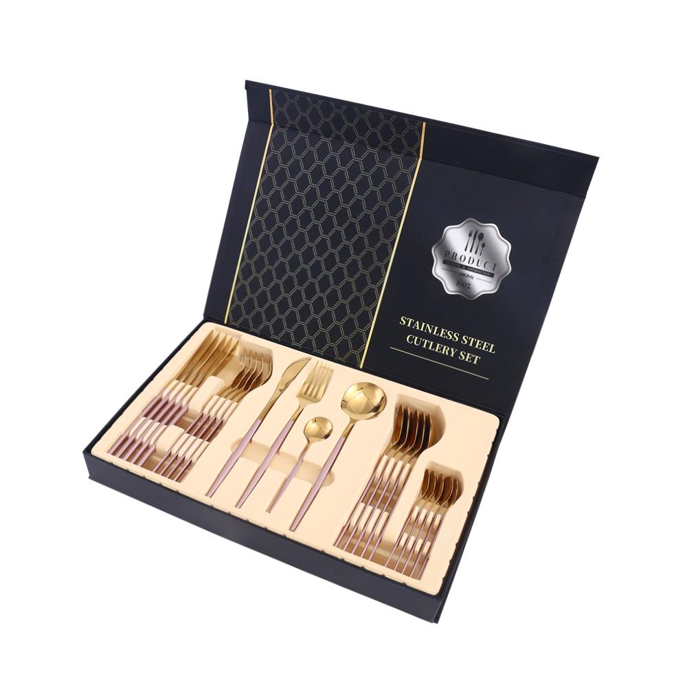 24 шт. нож вилка ложка золотой набор столовых приборов пищевой безопасности столовые приборы из нержавеющей стали роскошная посуда подарочная коробка посудомоечная машина
