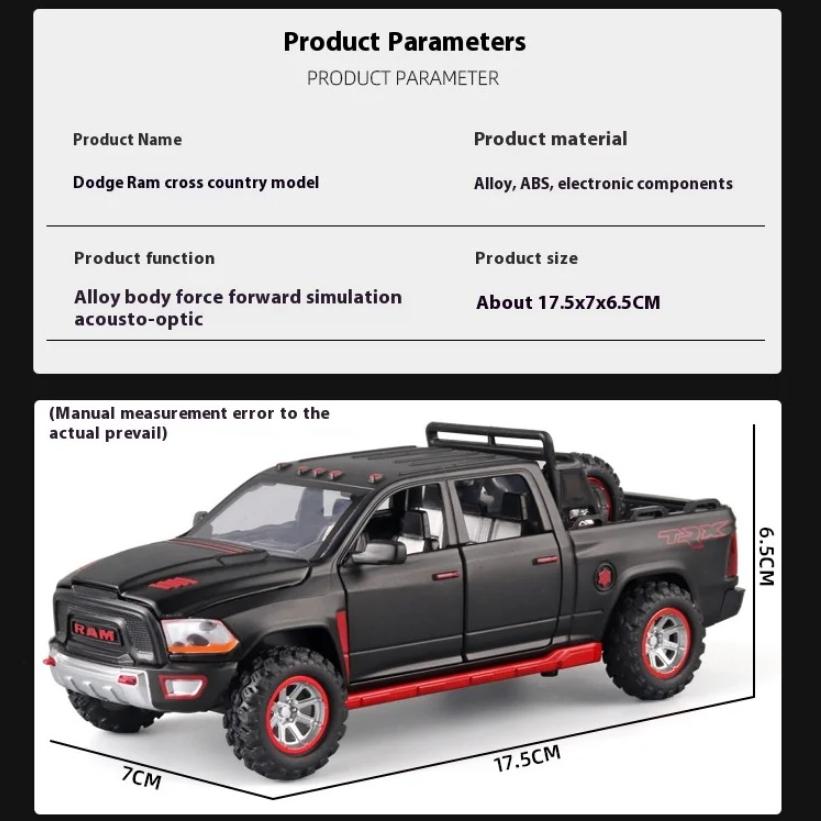 Модель пикапа Dodge RAM из сплава в масштабе 1/32 со звуком, светом и пружинным механизмом - детская игрушка для увлекательных игр
