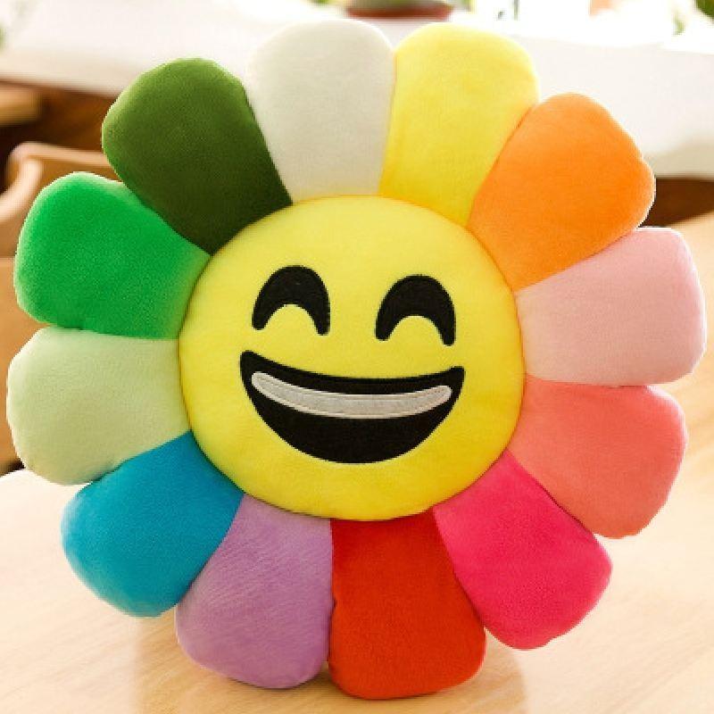 Красочная плюшевая подушка в виде подсолнуха, подушка со смайликом, ультрамягкий короткий плюш, ПП хлопок