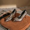- Professional OL Work Shoes Women's Commuter Fashion Design Sense Metal Buckle Pointed Plaid Stiletto High Heels