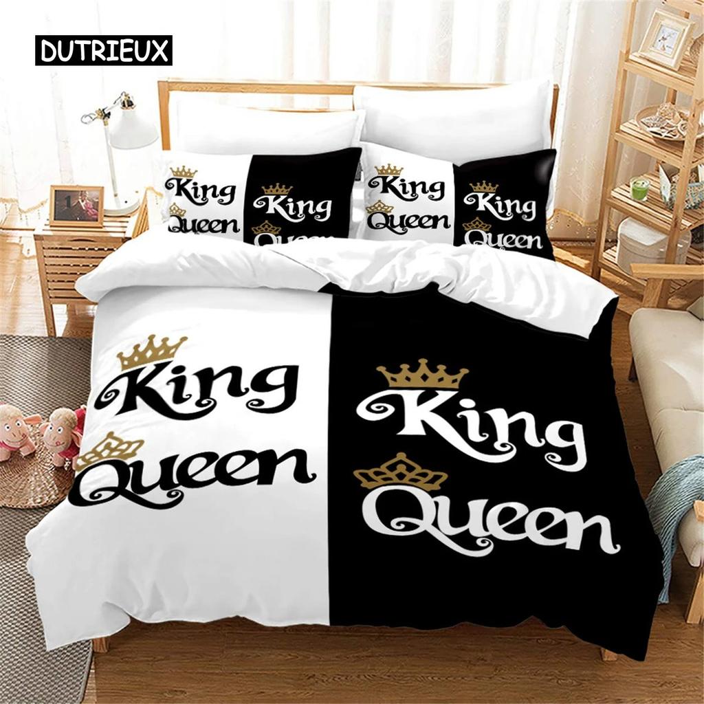 Комплект постельного белья King and Queen из микрофибры с изображением бороды и красных губ King Size для пары Романтические подарки на День святого Валентина