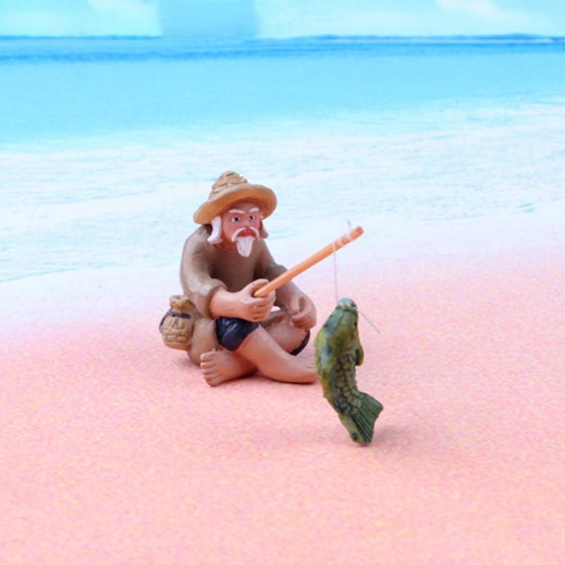 Декор для аквариумов Рыбак Винтажная модель Рыбака из смолы Декорации для пруда и сада