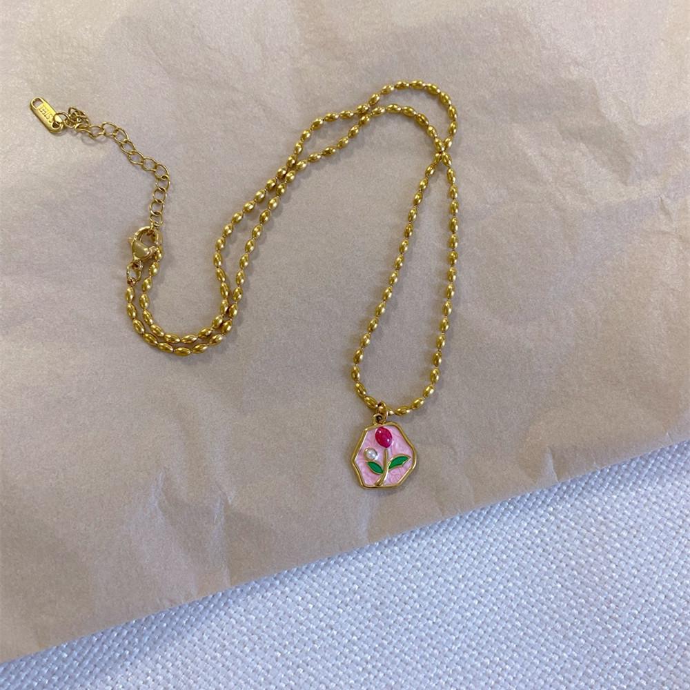 Pastoral Style Colorful Tulip Seed Bead Necklace Clavicle Chain Women's Niche Design Jewelry