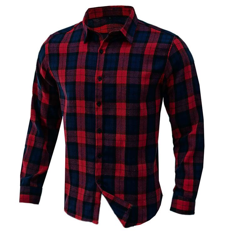Осенне-зимняя утепленная мужская рубашка в клетку с длинными рукавами из фланелевой ткани
