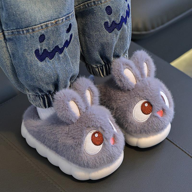 Kids Plush Bunny Ears Slippers Warm Fleece Lined Non-Slip Infant Toddler Boys Girls House Shoes