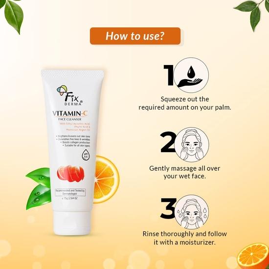 Fixderma Vitamin C Face Cleanser with Ascorbic Acid | Средство для умывания для женщин | Средство для умывания и очищения лица | Средство для умывания для женщин и мужчин - 75 г