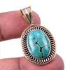 Natural Tibetan Turquoise Gemstone 925 Solid Silver Two Tone Pendant 1.50" z9W08