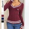 Fashionable Simple Style V-neck Long-sleeved Sweater Women's Woolen Clothing 2025 Autumn Winter