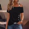 Женский летний простой топ с коротким рукавом и металлическими пуговицами