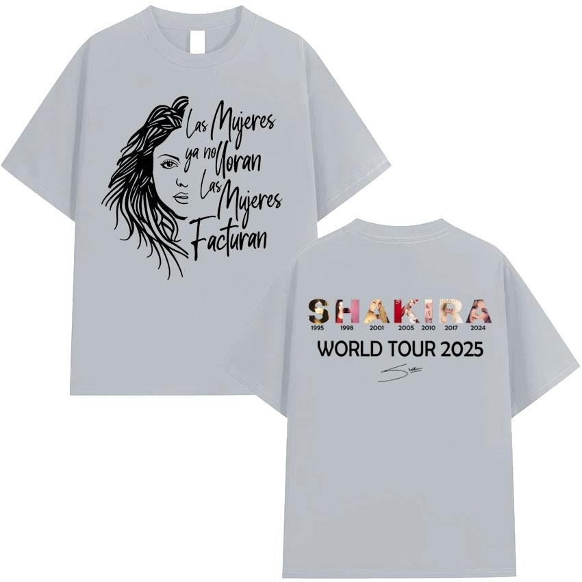 Shakira Las Mujeres Ya No Lloran World Tour Tshirts Unisexs Hip Hop Tshirt High Quality Cotton Oversized Tee Streetwear Fans Gift