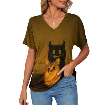 2024 женская футболка Kawaii Cat Print плюс размер топ летняя женская трендовая одежда модная рубашка с коротким рукавом женские футболки с v-образным вырезом