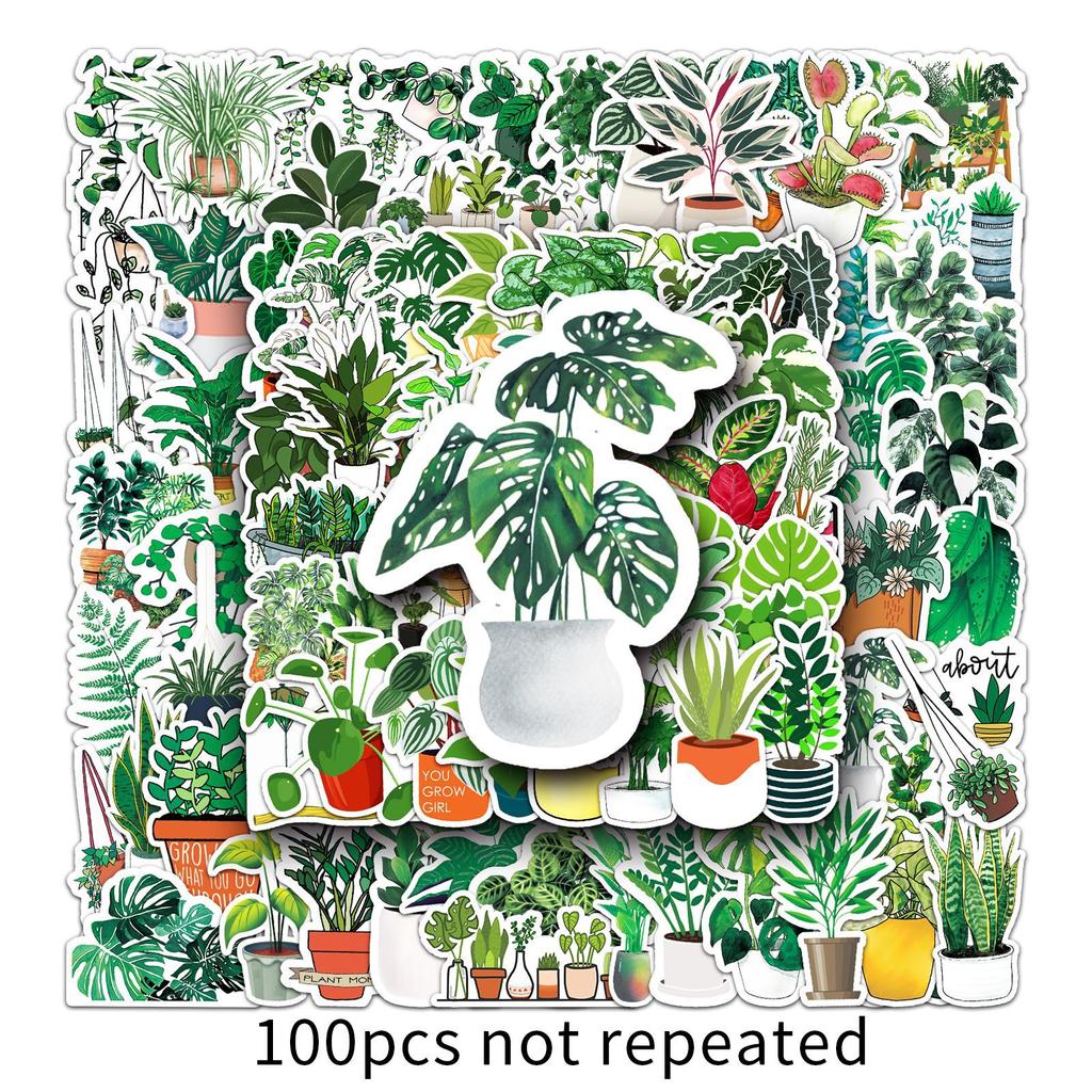 100 Green Plant Graffiti Stickers Cross-border Small Fresh Stickers DIY Phone Case Luggage Stickers Waterproof
