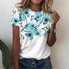 Новая женская футболка с красивым цветком, летний топ с круглым вырезом и короткими рукавами, розовый модный повседневный женский уличный топ