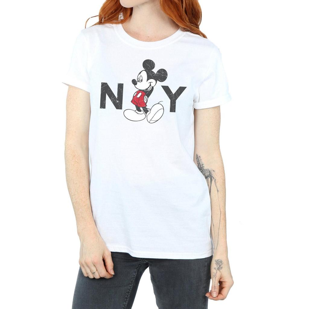 Disney Womens/Ladies Mickey Mouse NY Cotton Boyfriend T-Shirt
