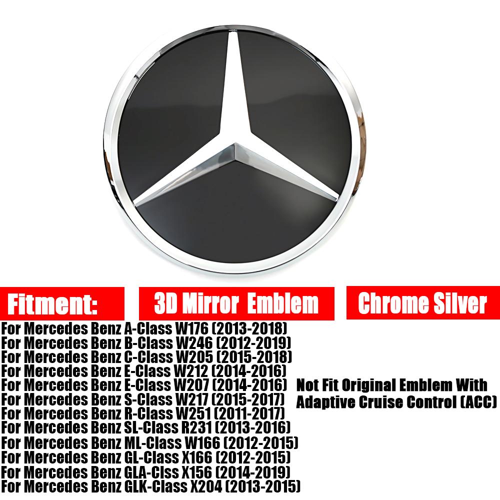 VBTYB1 2025 Hot Chrome Silver Front Star For Mercedes Benz A B C E S R GL GLA GLK ML SL-Class W205 W176 W212 Grill Emblem Glossy Black