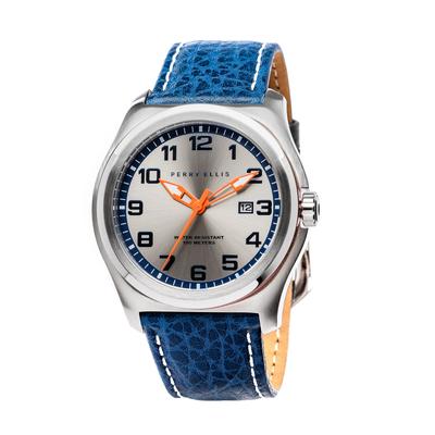 MEMPHIS Quartz 44 Mm Case Genuine Leather Band Regular Import Blue [Perry Ellis] 04004-01 Men's