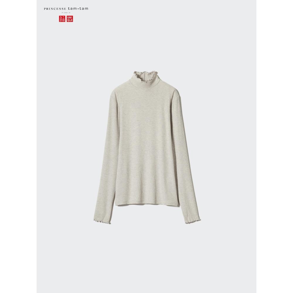 Uniqlo Очень теплая кашемировая смесь HeaTTech в рубчик с воротником-стойкой