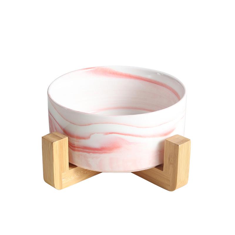 Ceramic Salad & Noodle Bowl Set with Wooden Stand - Black