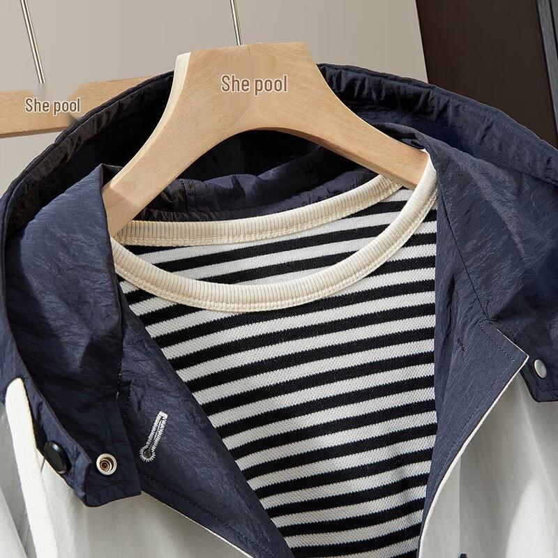 Женская ветровка с капюшоном и рукавами реглан, с цветными блоками и затягивающимся шнурком