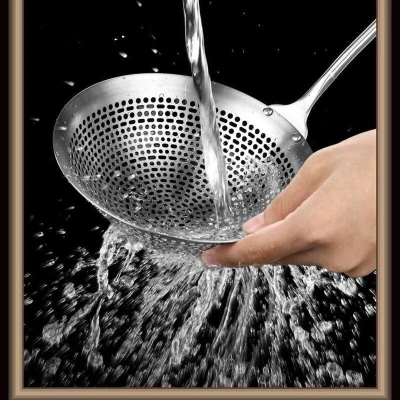 Дуршлаг из нержавеющей стали, сито, ложка для супа, кастрюля, масляный фильтр, скиммер, сетка, длинная деревянная ручка, кухонные сита, совок, посуда