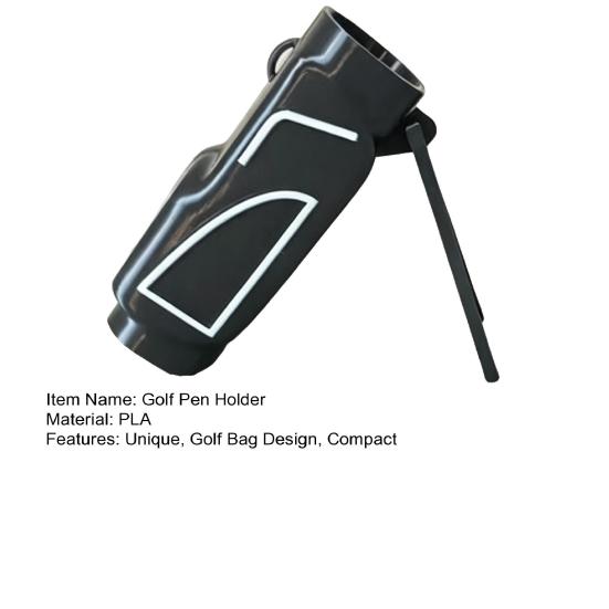 Golf Bag Pen Holder, 3D Printed Pencil Stand for Desk, Creative Golf Club Shape Organizer, Foldable Phone Stand for Office