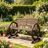 Vintage-style garden bench with cartwheel armrests, classic wooden bench with unique design, double seat bench