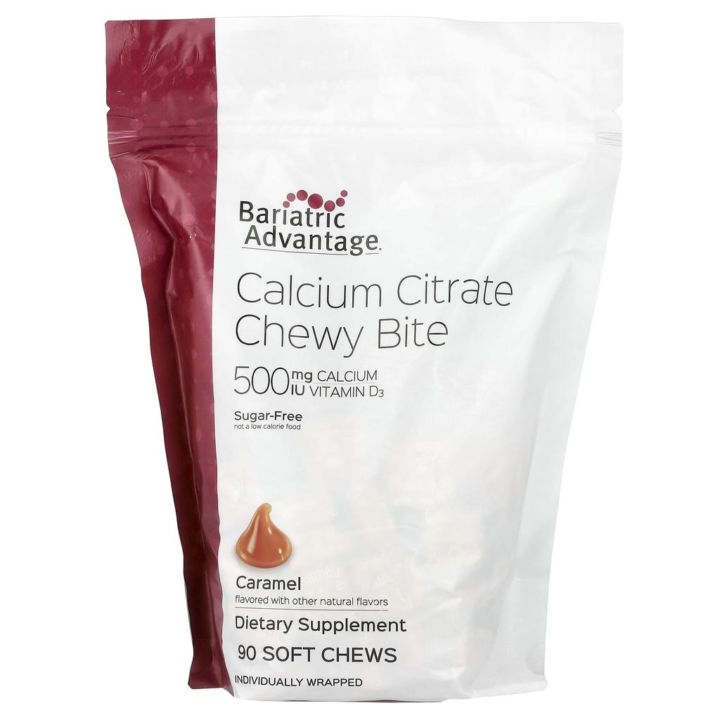Calcium Citrate Chewy Bites, Sugar Free, Caramel Flavor, Soft Chews, 90 Pieces