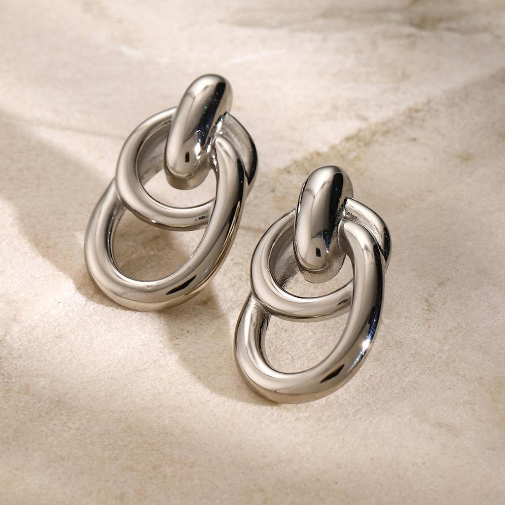 18k Gold Stainless Steel Retro Wrap-around Earrings, Simple Hollow Titanium Steel Design.