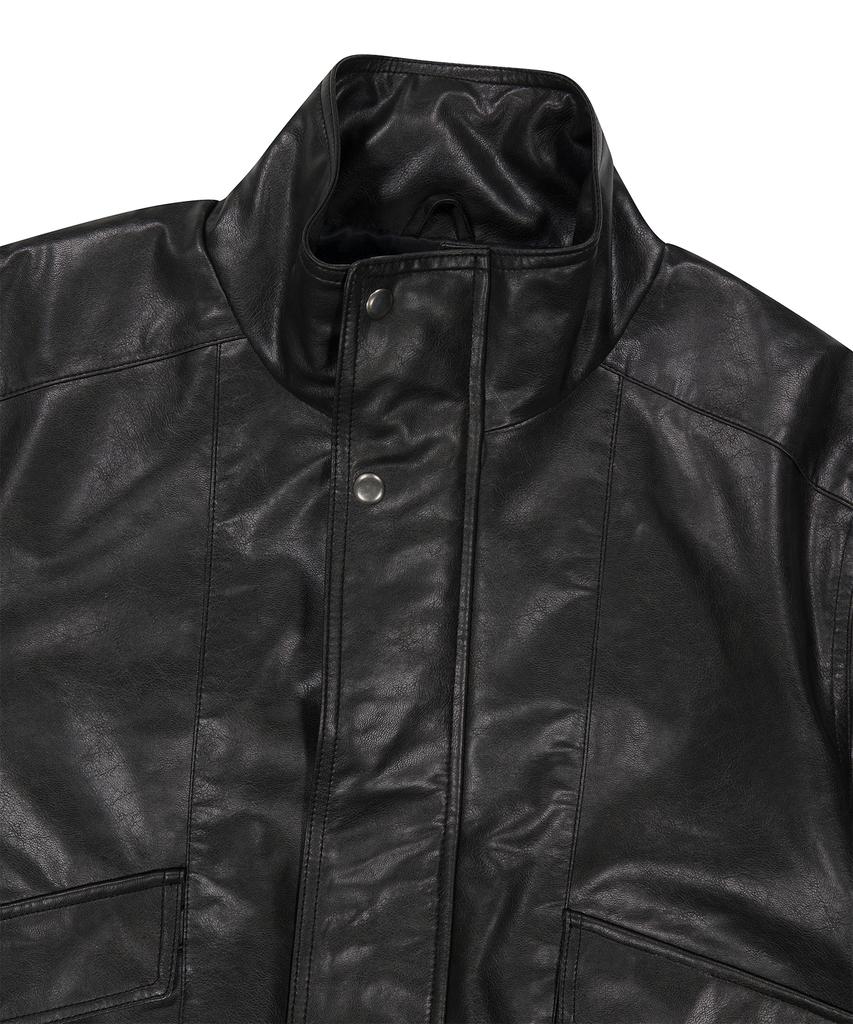MAHAGRID Faux Leather Blouson Jacket[Black]