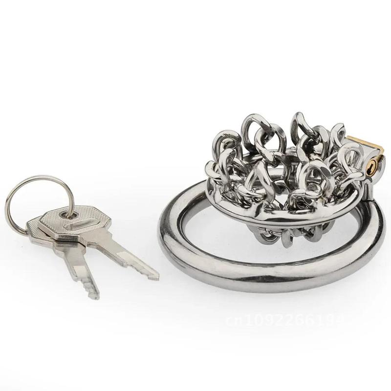 Chain Hollow Mesh Small Cock Cage Stainless Penis Male Metal Chastity Lock Sex Bondage Erotic Steel For Ring Toy Device BDSM Men