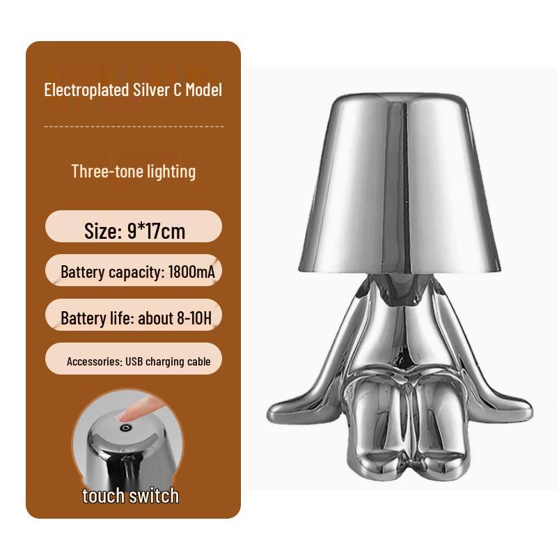 Creative Thinker Electroplated Gold Table Lamp: Rechargeable Night Light & Bedroom Ornament