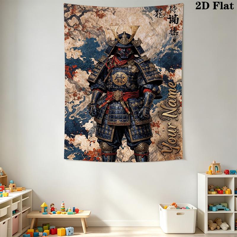 Name Custom Samurai Wall Tapestry Aesthetic Wall Hanging Printed Fabric Blanket Decorative Tapestries for Bedroom Living Room Home Decor