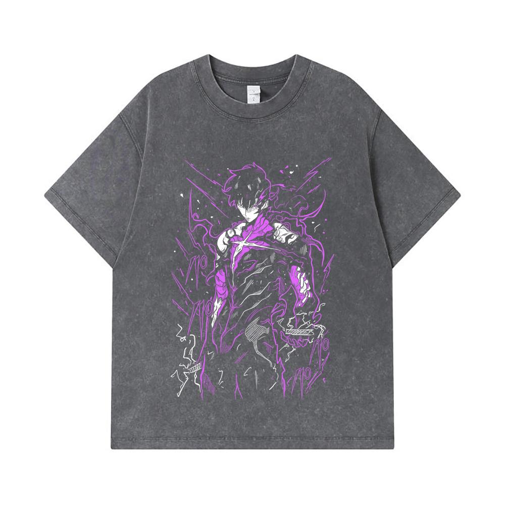 275 GSM Washed T-shirts 100% Cotton Solo Leveling V22 Print Unisex Heavy Cotton T Shirt