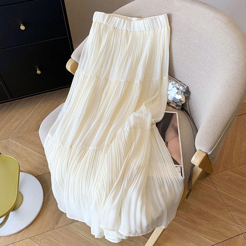 Женская юбка весна-лето 2025 Purple Fairy Gauze: Тонкий, универсальный, плиссированный дизайн