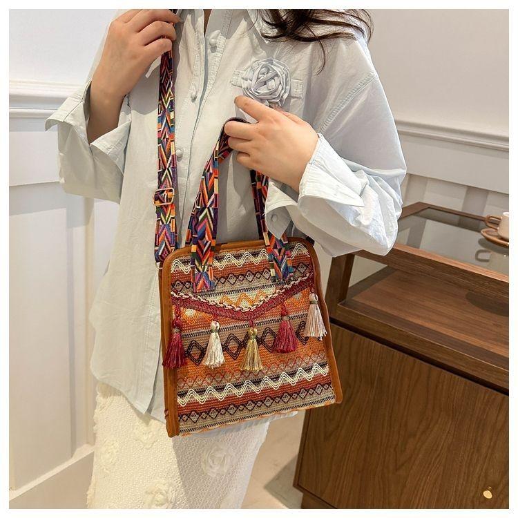 Сумка через плечо в этническом стиле с кисточкой, сумка через плечо на одно плечо, переносная сумка для ведра с водой, изысканная сумка