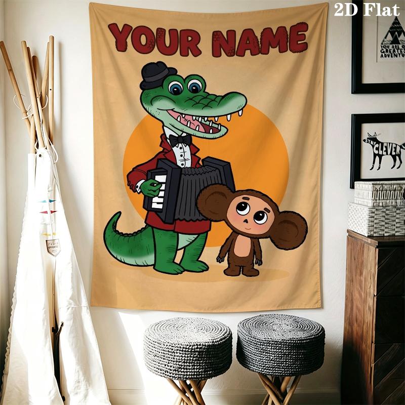 Custom Name Cheburashkas Wall Tapestry Aesthetic Wall Hanging Printed Fabric Blanket Decorative Tapestries for Bedroom Living Room Home Decor