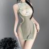 Китайская юбка Cheongsam, сексуальное женское белье, искушение, полые, перспективная вышивка, мини-юбка Ципао, зеленая, розовая, женские костюмы для косплея