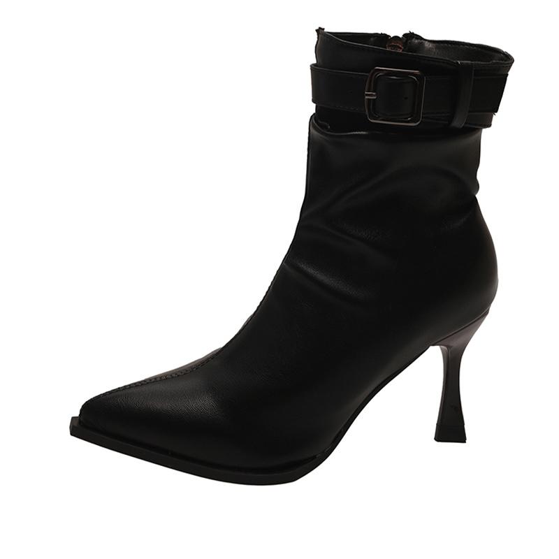 Кожаные женские ботильоны на высоком каблуке с острым носком, сексуальная дизайнерская обувь 2025 года, трендовая зимняя мода, новые туфли-лодочки в готическом стиле Botas De Mujer